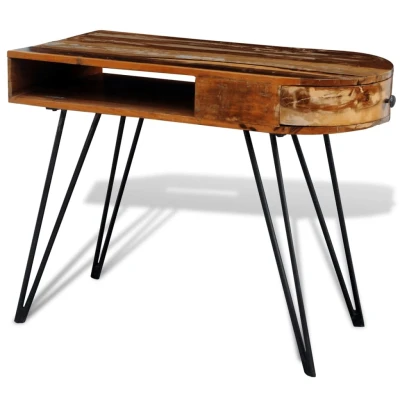 Afbeelding van Bureau met ijzeren poten massief gerecycled hout