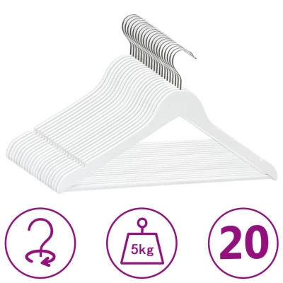 Afbeelding van 20 delige Kledinghangerset anti slip hardhout wit