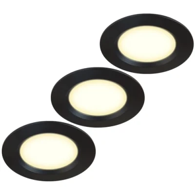 Afbeelding van HCFEI Set van 3 meubelinbouwspots 12 V Ultra plat W Gatuitsparing 55 mm Met 2 m kabel IP44 Voor camper, caravan Zwart 3000 K