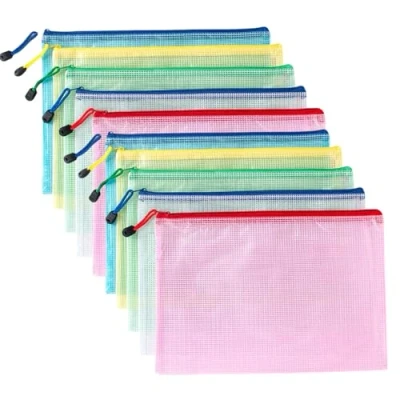 Afbeelding van HIYAA 10 stuks A5 documentenmappen met ritssluiting van transparant pvc, 5 kleuren, voor het opbergen papier, kleine voorwerpen, cosmetica enz