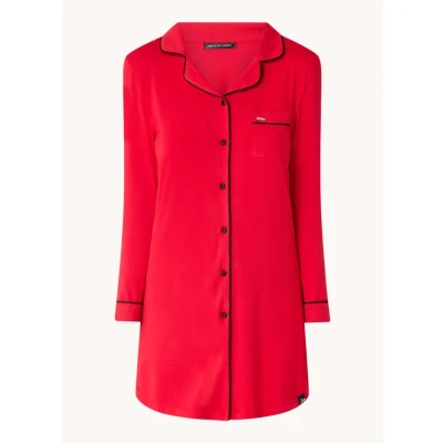 Afbeelding van Pretty You dames Bamboo nachthemd met contrasterende bies in de kleur Rood, maat: 40