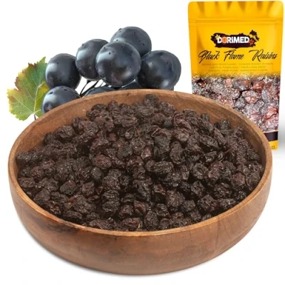 Afbeelding van Zwarte rozijnen, 1 kg, gedroogd, pitvrij en suikervrij, ideaal om te combineren met chocolade of als snack, rozijnen van groot kaliber, hersluitbare zak kg