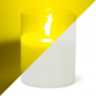 Afbeelding van LED kaars wit met helder glas en vlam effect 10 x 12,5cm voor binnen