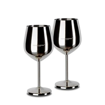 Afbeelding van Onbreekbare wijnglazen/wijnkelk van roestvrij staal, wijnglasset, rode wijnglas, wijnproeverijglazen, campingglazen, cocktailglazen, robuust, onbreekbaar, zilveren editie, 2 delen, 21 x 7.3
