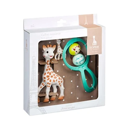 Afbeelding van Sophie de giraf Cadeauset Geboorte geschenkset Kraamcadeau Babyshower cadeau poppetje, sleutelhanger &amp; Rammelaar Vanaf 3 maanden Delig