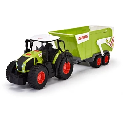 Afbeelding van Dickie Toys CLAAS 203739004ONL Tractor met aanhanger (64 cm) groot tractorspeelgoed vrijloopmechanisme voor kinderen vanaf 3 jaar, boerderijvoertuig licht, geluid en vele