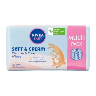 Afbeelding van NIVEA BABY Soft &amp; Cream biologisch afbreekbare doekjes, voordeelverpakking, 4 x 57 stuks
