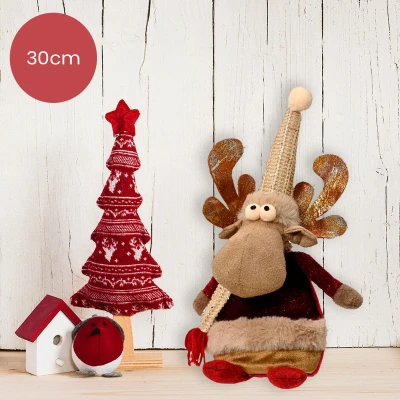 Afbeelding van Polyester rendier bruin met beige muts 30cm