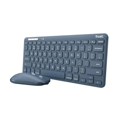 Image de Trust Lyra Multi Device Ensemble clavier et souris sans fil Bluetooth, 2.4 GHz QWERTY US bleu boîte