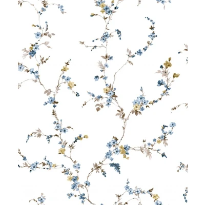 Afbeelding van Behang Blooming Garden 6 Floral Strands wit en blauw