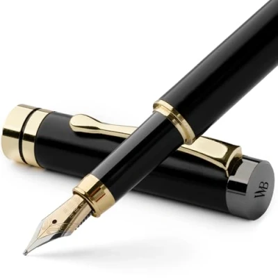 Afbeelding van Wordsworth &amp; Black Vulpenset bamboehout middelgrote veer, geschenkdoos; bevat 6 inktpatronen, inktnavulconverter, maakt het schrijven glad [zwart hout]