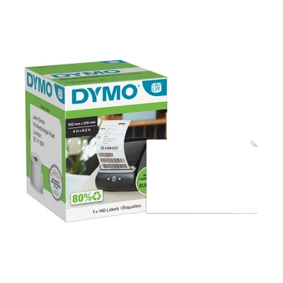 Image de DYMO LabelWriter Extra Large Adhésif permanent noir sur blanc 102 x 210 mm 140 étiquette(s) (1 rouleau(x) 140) boîte étiquettes d&#039;expédition