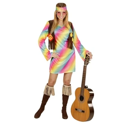 Afbeelding van Veelkleurige hippie outfit voor vrouwen Verkleedkleding