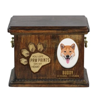 Afbeelding van Persoonlijke urn hond voor Shiba Inu met gravure en herdenkingsdoos