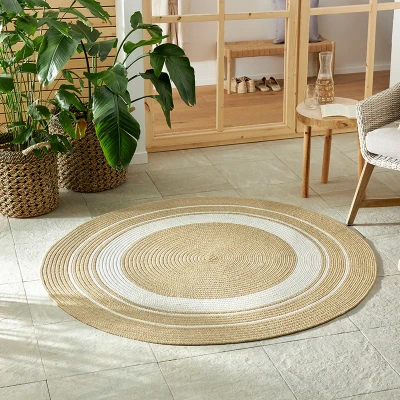 Afbeelding van Rond Buitenkleed Rand Trenzado Beige/crème 150 Cm