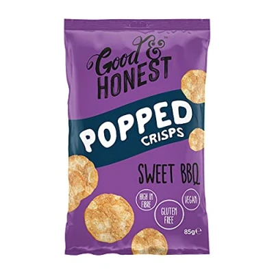 Image de Good &amp; Honest Popped Crisps, collations de pub sans gluten, saveur barbecue sucré, 8 x 85 g