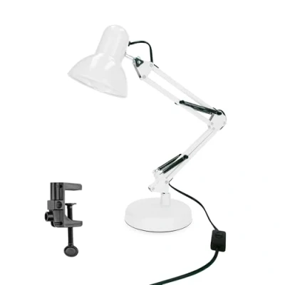 Afbeelding van EDO Bureaulamp voor kinderen klemlamp wit bedlampje met verstelbare draaibare arm kantoor en nagelstudio PIXI retro leeslamp E27 fitting zonder gloeilamp