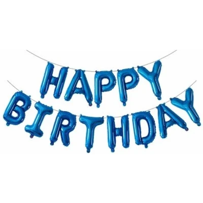Afbeelding van Happy Birthday Folie Ballon Slinger Feestversiering Decoratie Blauw