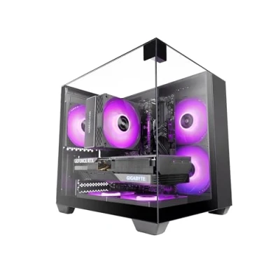 Afbeelding van MARS gaming MC VISIONM, compacte behuizing, MicroATX, drievoudig gehard glas, structuur met dubbele kamer, houder voor vloeistofkoeling tot 240 mm, mini tower pc grote interne capaciteit