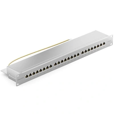 Afbeelding van deleyCON CAT 6a Patchpanel Distributiepaneel 24 Poorts Desktop 19 Inch Rackmount Servermontage RJ45 Afgeschermd TIA568A TIA568B Lichtgrijs