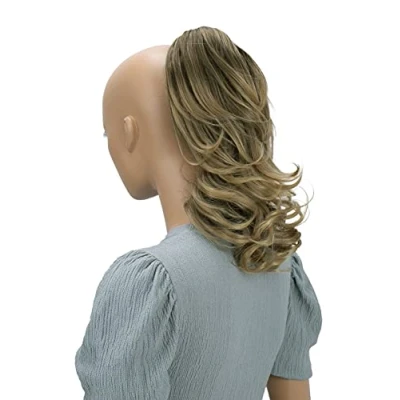 Afbeelding van PrettyShop H125 haarverlenging, 30 cm, met vlinderclip, paardenstaart, gevlochten, volume, golvend, blond bruin mix, cm