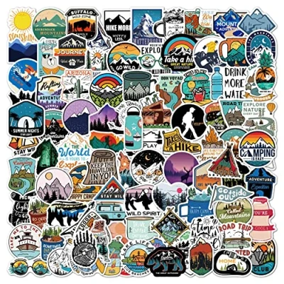 Afbeelding van Stickers 100 stuks, vinyl outdoor avontuurstickers, reizen, vintage, camping, waterdicht, voor laptop, skateboard, auto, koffer
