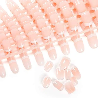 Afbeelding van LIARTY 240 stuks Franse kunstnagels in 12 maten met zelfklevende stickers, korte van acryl voor meisjes en vrouwen