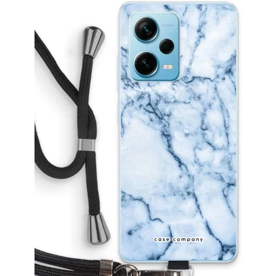 Afbeelding van Case Company® hoesje met Koord geschikt voor Xiaomi Redmi Note 12 Pro Plus Blauw marmer Telefoonhoesje Zwart Bescherming aan alle Kanten en Over de Schermrand