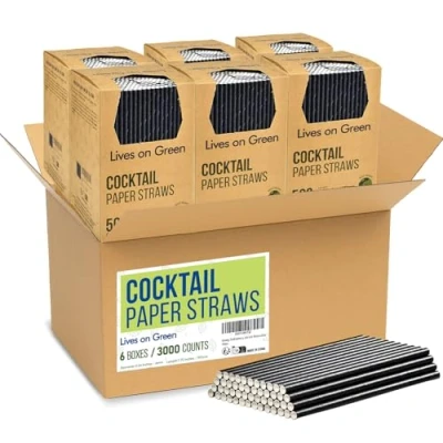 Afbeelding van 3000 stuks zwarte papieren wegwerprietjes voor cocktails, koffie en gemengde dranken, 19,7 x 0,6 cm, bars restaurants