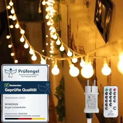 Afbeelding van WOWDSGN Lichtketting, 200 leds, 20 m, dimbaar, feestlichtketting met stekker voor binnen en buiten, 8 lichtmodi, werkt op stroom, ideaal Kerstmis, bruiloft, feest, tuin, warm wit