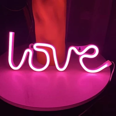 Afbeelding van NIWWIN Neonbord, slaapkamernachtlampje, cactus decoratief licht, met USB en werkt op batterijen, kerstcadeau voor kinderen, feest bruiloft decoratie (Love)