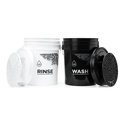 Afbeelding van CLEANTECH CO 2 x GritGuard wasemmer 20 liter + emmer emmerdeksel WASH Rinse autowasemmer met vuilzeef voor het zachte wassen van de auto of motorfiets