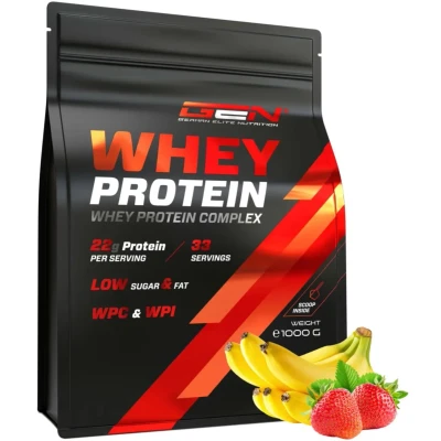 Afbeelding van German Elite Nutrition Whey Protein Complex Aardbei Banaan 1kg Hoogwaardige Eiwitten Rijk aan BCAA&#039;s Gemakkelijk Mengbaar