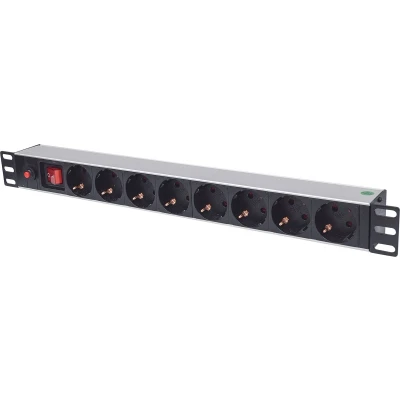 Afbeelding van Intellinet 713986 19 inch Stekkerdoos voor patchkast 1 HE Geaarde contactdoos Aluminium profiel, Vast inbouw, Met schakelaar Geschikt kastdiepte: vanaf