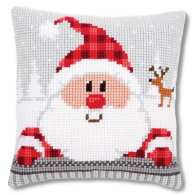 Afbeelding van Vervaco Kerstman met geruite muts Kruissteekkussen pakket PN 0148061