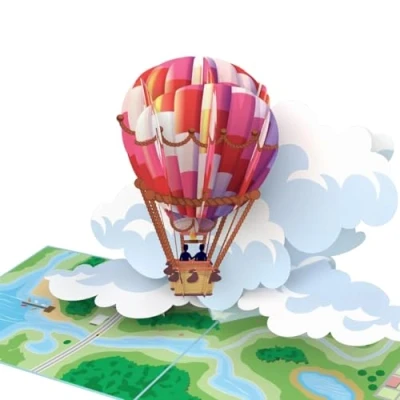 Afbeelding van MOKIO® Pop up kaart heteluchtballon 3D cadeaukaart voor een heteluchtballonvlucht, als verjaardagskaart of voucher reis met
