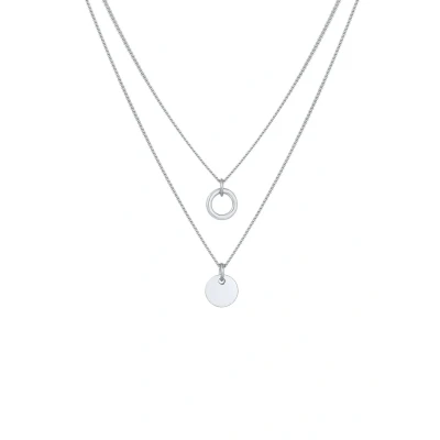 Afbeelding van Elli Halsketting Dames Laagje Cirkel Plaatje Hanger Basis Trend in 925 Sterling Zilver