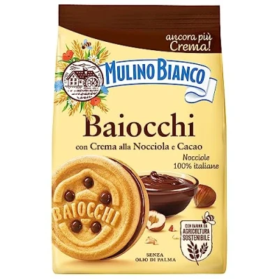 Afbeelding van MULINO BIANCO Baiocchi zandkoekkoekjes met hazelnootcream cacao 260 g (cacao, 1)