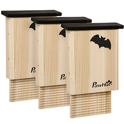 Afbeelding van PawHut Set van 3 vleermuisdozen om op te hangen voor vleermuizen, dennenhout, 25 x 6 37,5 cm, naturel