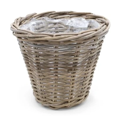 Afbeelding van Spetebo Natuurlijke rieten bloemenmand 30 cm/rond Rotan Bloempot met folie Tuindecoratie Gevlochten mand