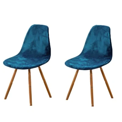 Afbeelding van Highdi Set van 1/2/4/6 Fluwelen Scandinavische stoelhoezen, Effen kleur hoezen voor eetkamerstoelen, stoelen zonder leuning de keuken, woonkamer, kantoor (pauwblauw, 2 stuks)