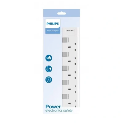 Afbeelding van PHILIPS Verlengsnoer 5 voudig Wit 3 Meter UK 230V