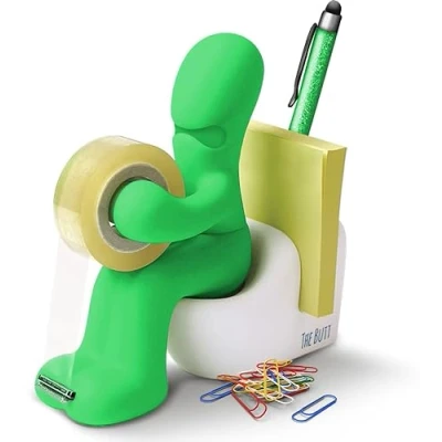 Afbeelding van Le Butt Station Kantoorbenodigdheden Leuke Lintdispenser Houder voor met Lintrol, Paperclips, Kleefbriefjes en Pen (Groen)
