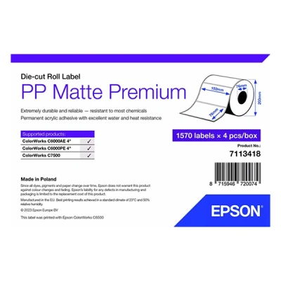 Image de Epson Premium Polypropylène (PP) mat adhésif permanent en acrylique 102 x 76 mm 6280 étiquette(s) (4 rouleau(x) 1570) Étiquettes forme découpée