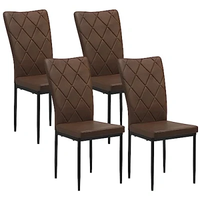 Afbeelding van WOLTU Set van 4 eetkamerstoelen, keukenstoel, vintage PU stoel, met hoge rugleuning, dikke gevoerde zitting, metalen poten, modern, donkerbruin, BH380dbr