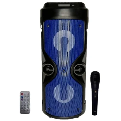 Afbeelding van Bluetooth luidspreker, draagbare luidspreker met karaoke modus en microfoon, FM radio USB SD speler, discoledlampen, draadloze (blauw)