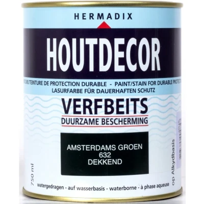 Afbeelding van Hermadix Houtdecor Verfbeits Dekkend 632 Amsterdams Groen 0,75 liter Tuinbeits