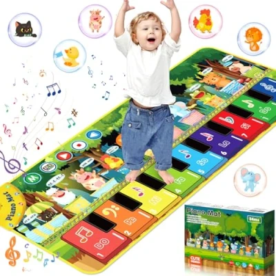 Afbeelding van BGIUSQF Muziektapijt voor baby&#039;s, pianomat kinderen, pianomat, kinderdansmat met 10 dieren, piano babytape, muziekspeelgoed kinderen van 2 jaar, jongens en meisjes, 110 x 43 cm