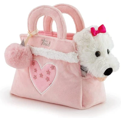 Afbeelding van Trudi fashion Pets Hond Knuffel Cloe Dreamy in bag 17 cm Knuffeldier voor jongens en meisjes Wit Roze 9x16x17 maat XS