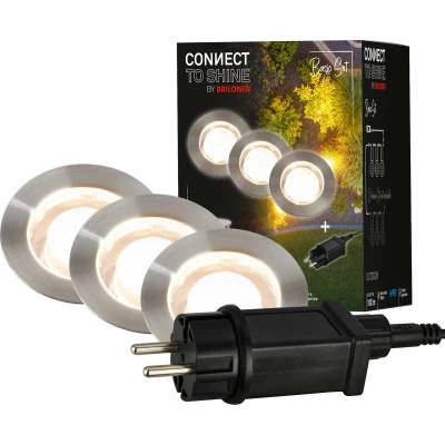 Afbeelding van Briloner LED vloerinbouwspots 3914032 Aanloopset IP67 Warm wit licht 1,5m voedingskabel 1 watt en 100 lumen per stuk Ø45x25mm Zilverkleurig